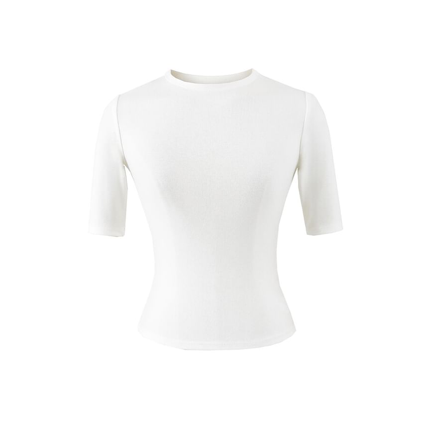 Short-Sleeve Mock Neck Solid Tee