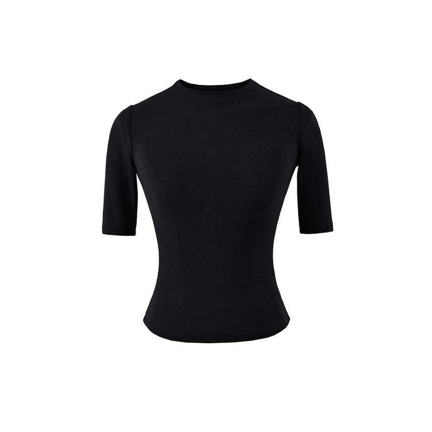 Short-Sleeve Mock Neck Solid Tee