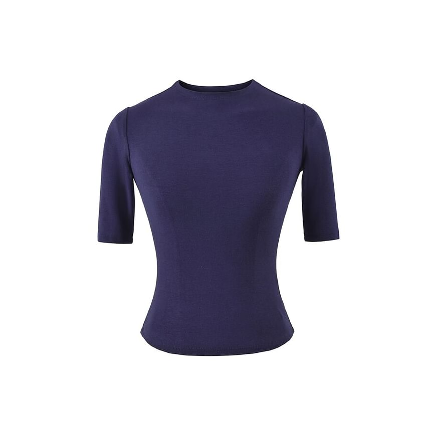 Short-Sleeve Mock Neck Solid Tee