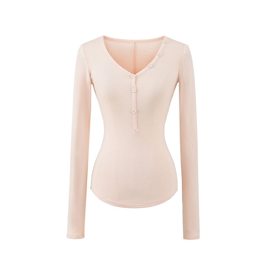 Long Sleeve V-Neck Plain Henley Shirt