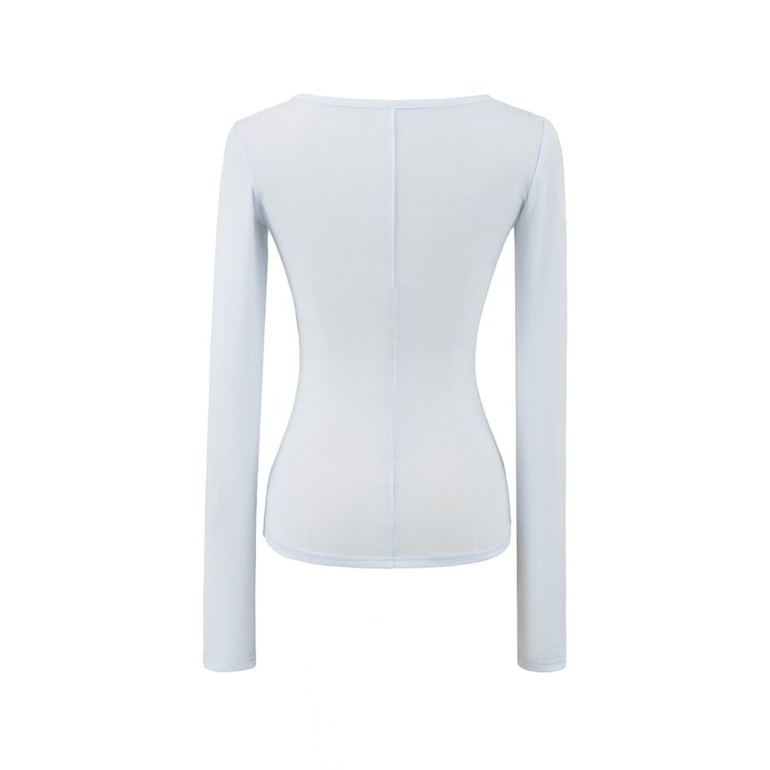 Long Sleeve V-Neck Plain Henley Shirt