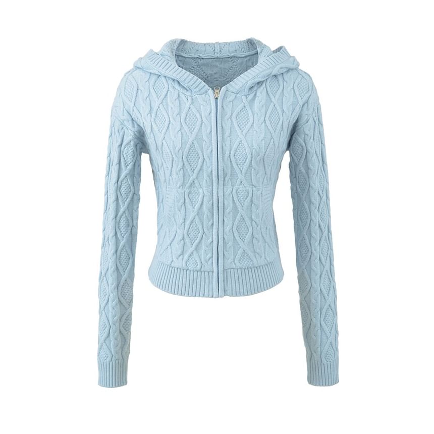 Hooded Plain Cable Knit Zip Cardigan / Mid Rise Plain Knit Shorts