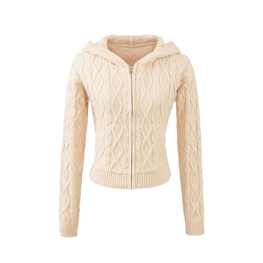 Hooded Plain Cable Knit Zip Cardigan / Mid Rise Plain Knit Shorts