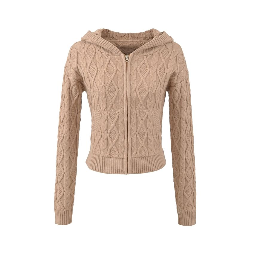 Hooded Plain Cable Knit Zip Cardigan / Mid Rise Plain Knit Shorts