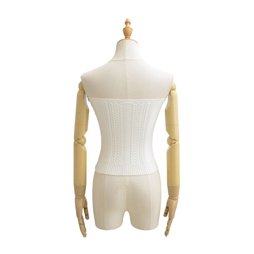 Strapless Plain Cable Knit Tube Top
