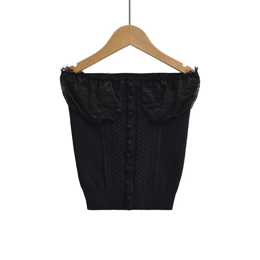 Strapless Plain Cable Knit Tube Top