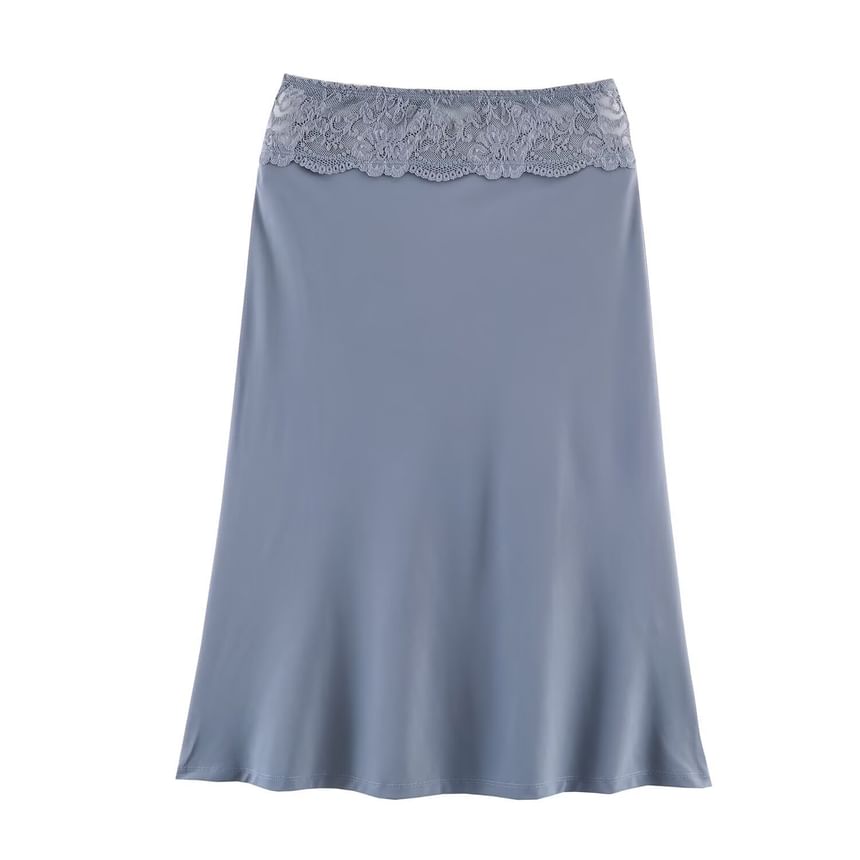 Lace Panel Satin Midi Skirt - Altfashion Shop
