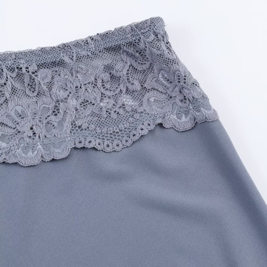 Lace Panel Satin Midi Skirt - Altfashion Shop