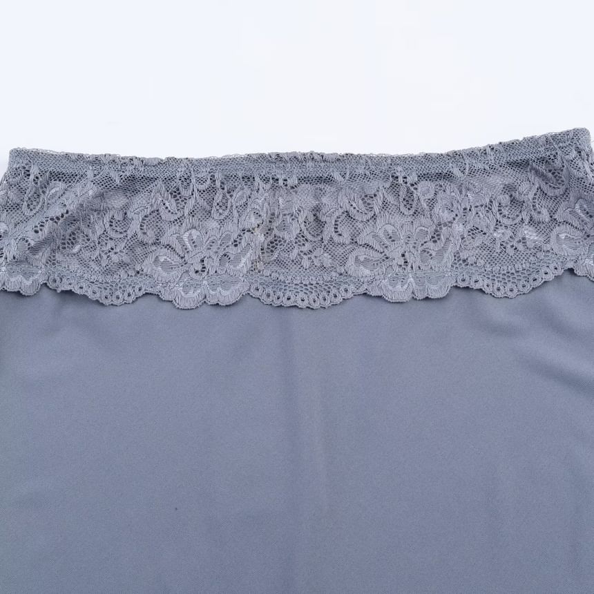 Lace Panel Satin Midi Skirt - Altfashion Shop