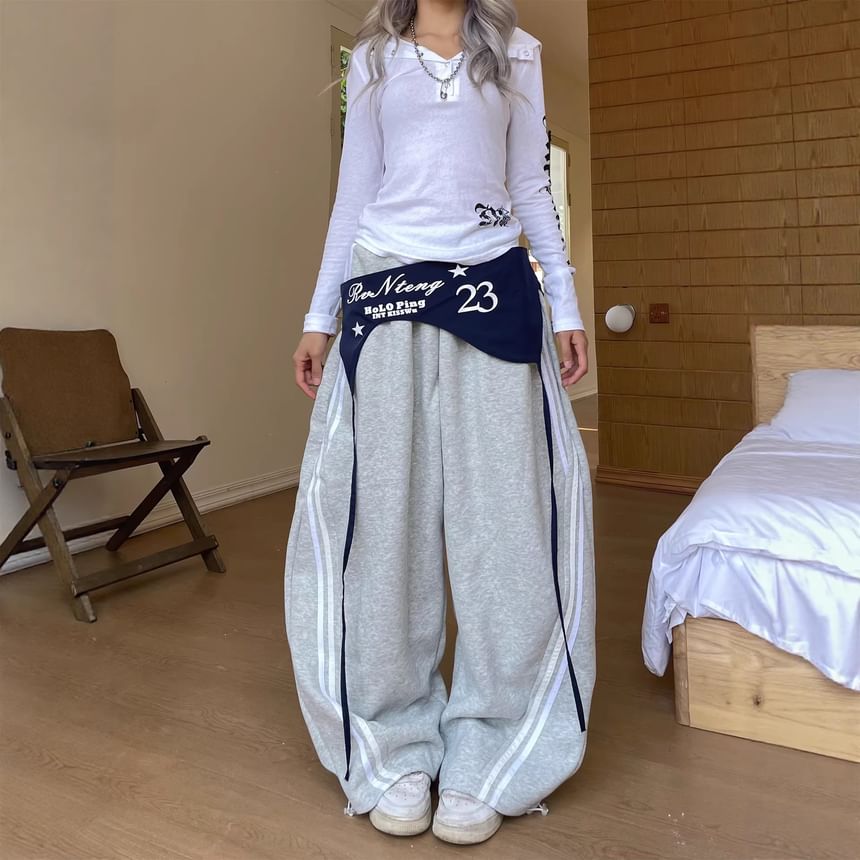 Striped Barrel Leg Sweatpants + Mini Skirt Set - Altfashion Shop