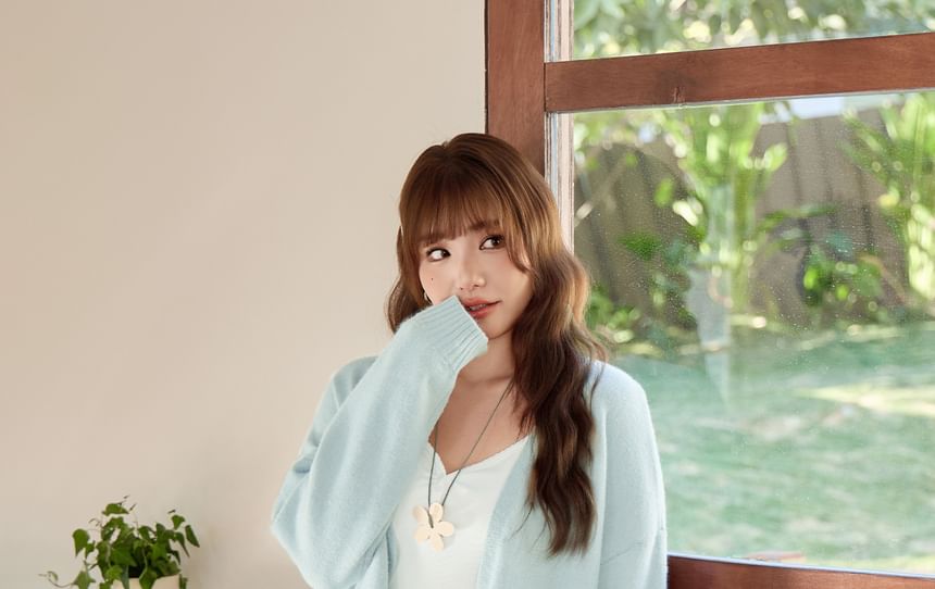 V-Neck Plain Open Front Cardigan