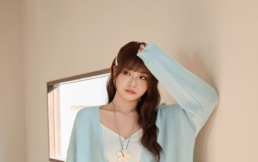 V-Neck Plain Open Front Cardigan