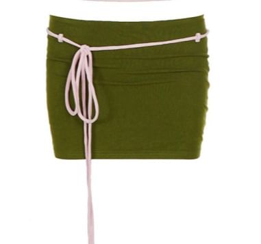 Contrast-Trim Camisole & Tie-Waist Pencil Skirt Set - Altfashion Shop