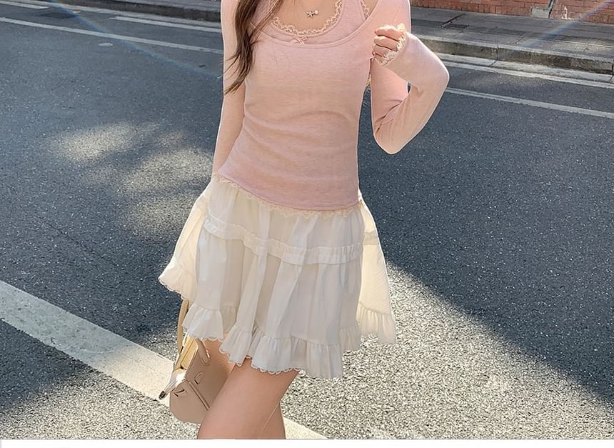 Cutout Long-Sleeve Knit Top with Mock Layer