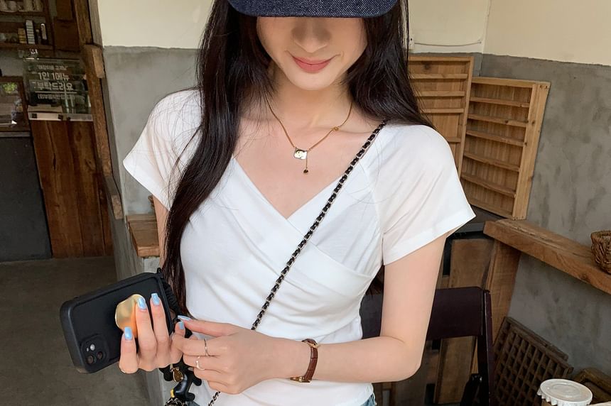 Short Sleeve V-Neck Wrapped Basic Tee