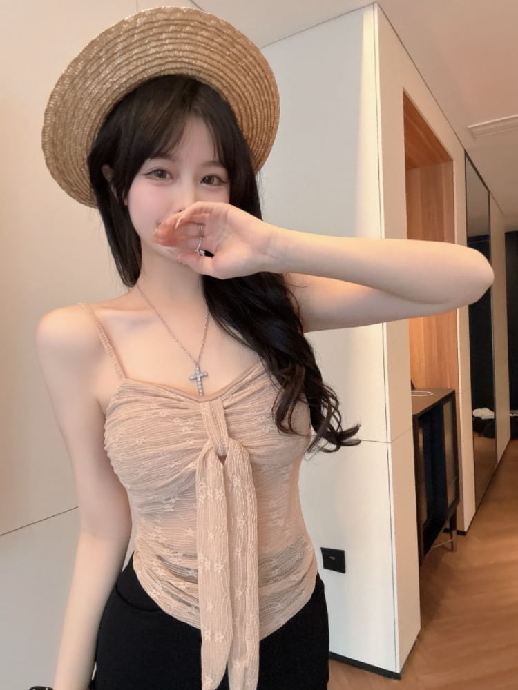 Knot Front Lace Camisole Blouse