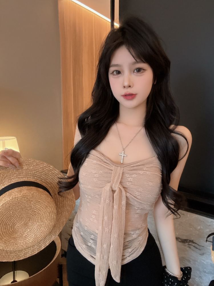 Knot Front Lace Camisole Blouse
