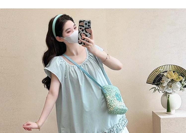 Maternity Short-Sleeve Solid Blouse & Shorts Set