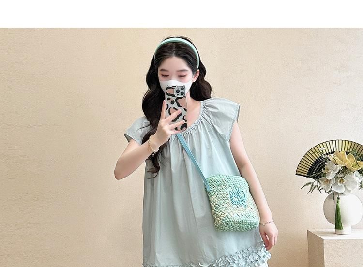 Maternity Short-Sleeve Solid Blouse & Shorts Set