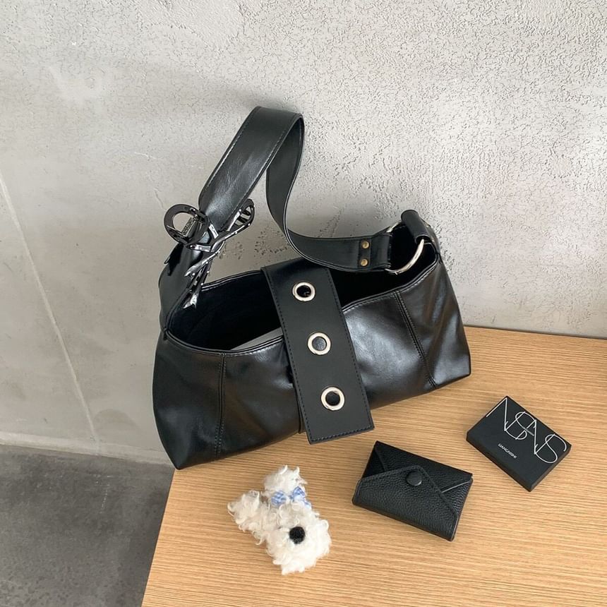 Grommet Faux Leather Shoulder Bag