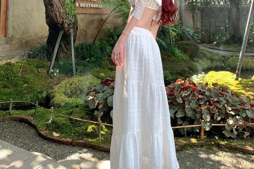Scoop Neck Ruffle Crop Top & Tiered Maxi Skirt Set - Altfashion Shop
