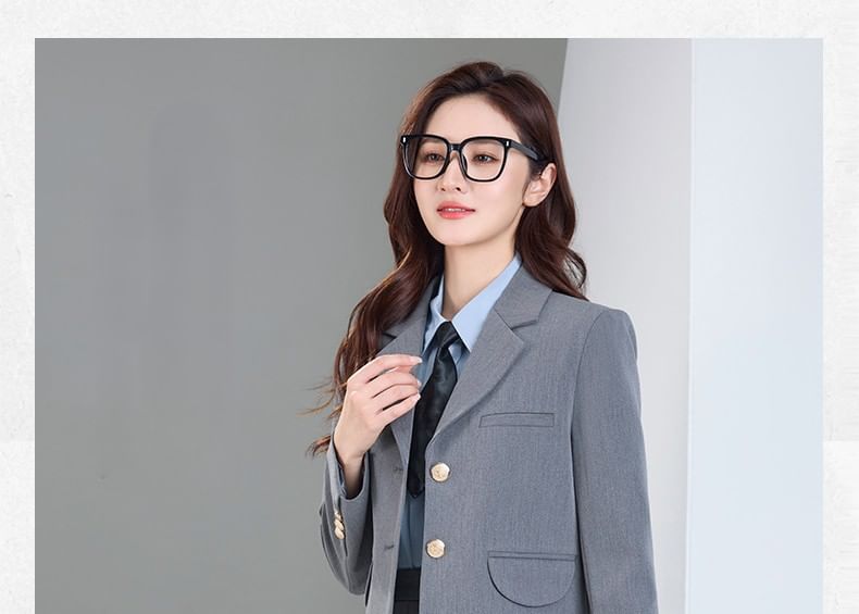 Notch Lapel Blazer & Pleated Midi Skirt Set - Altfashion Shop