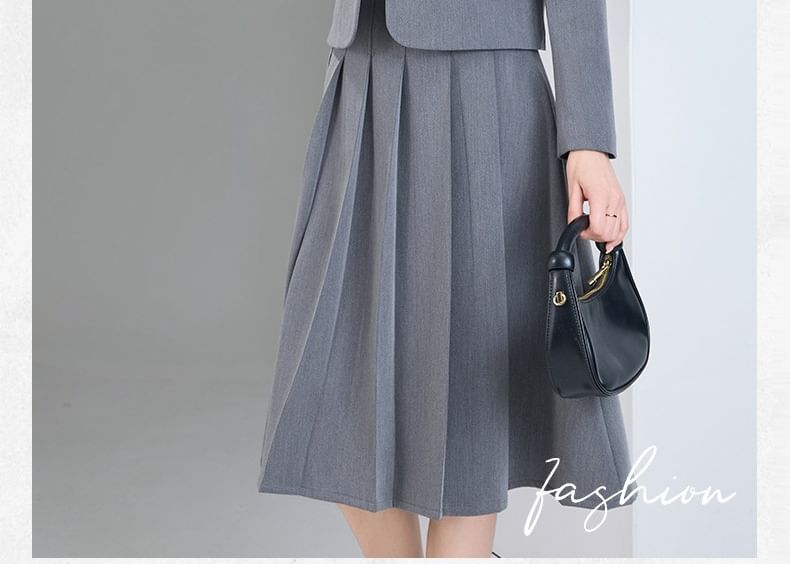 Notch Lapel Blazer & Pleated Midi Skirt Set - Altfashion Shop