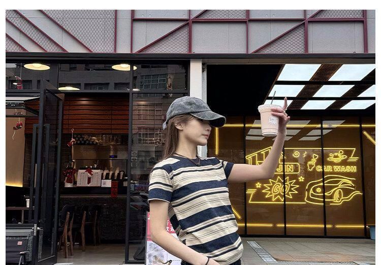 Short Sleeve Crew Neck Striped Tee