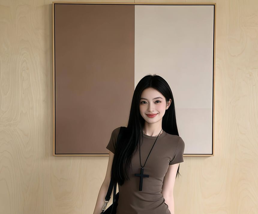 Short Sleeve Crew Neck Plain Slim Fit Tee