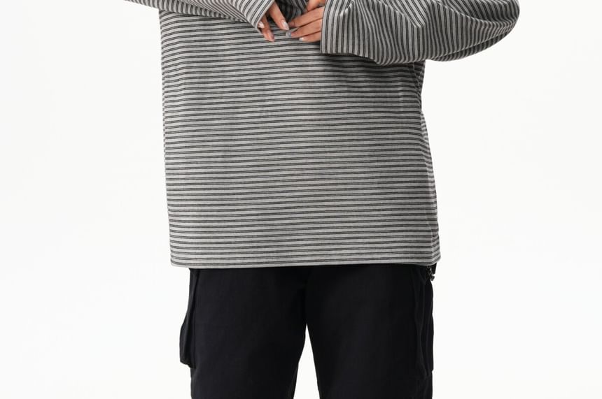 Long Sleeve Henley Striped Shirt