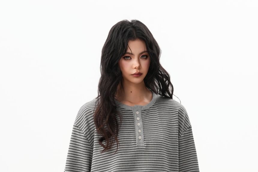 Long Sleeve Henley Striped Shirt