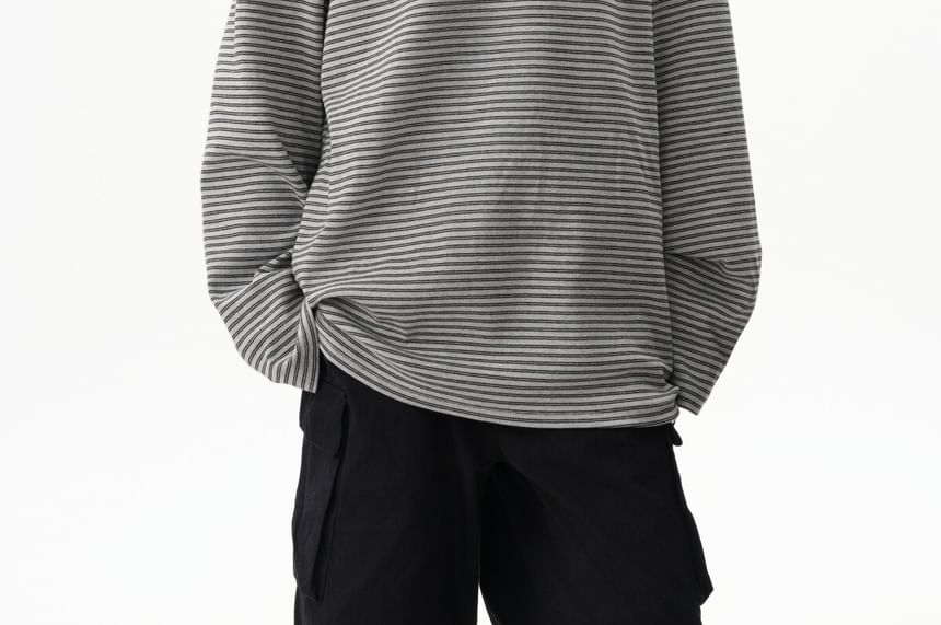 Long Sleeve Henley Striped Shirt