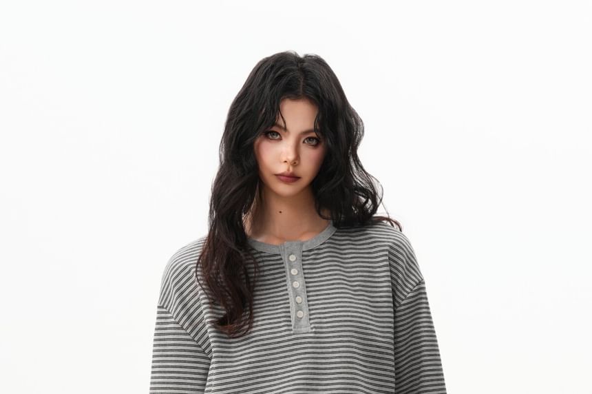 Long Sleeve Henley Striped Shirt