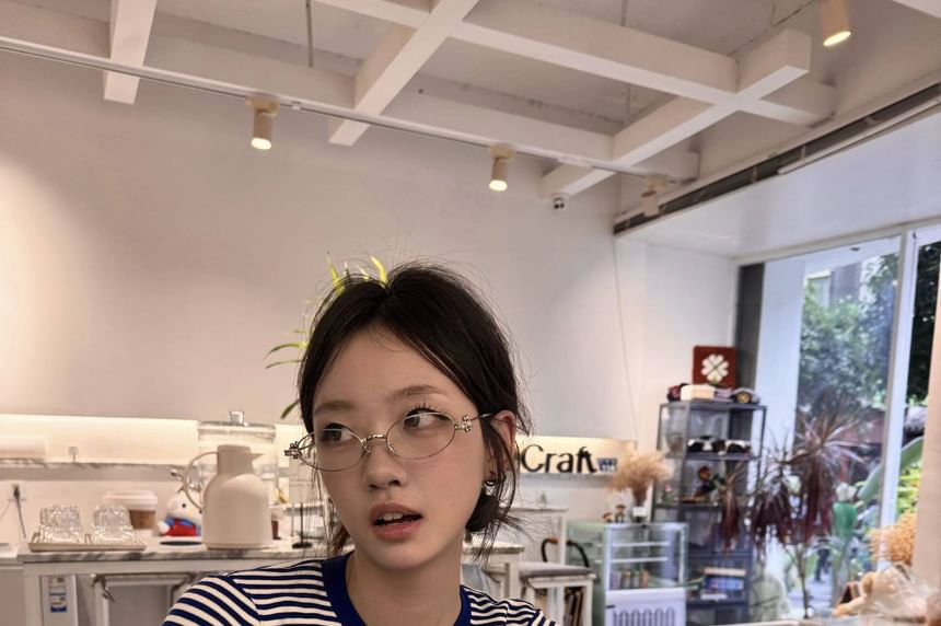 Mock Two-Piece Crew Neck Striped Button-Up Crop Cardigan