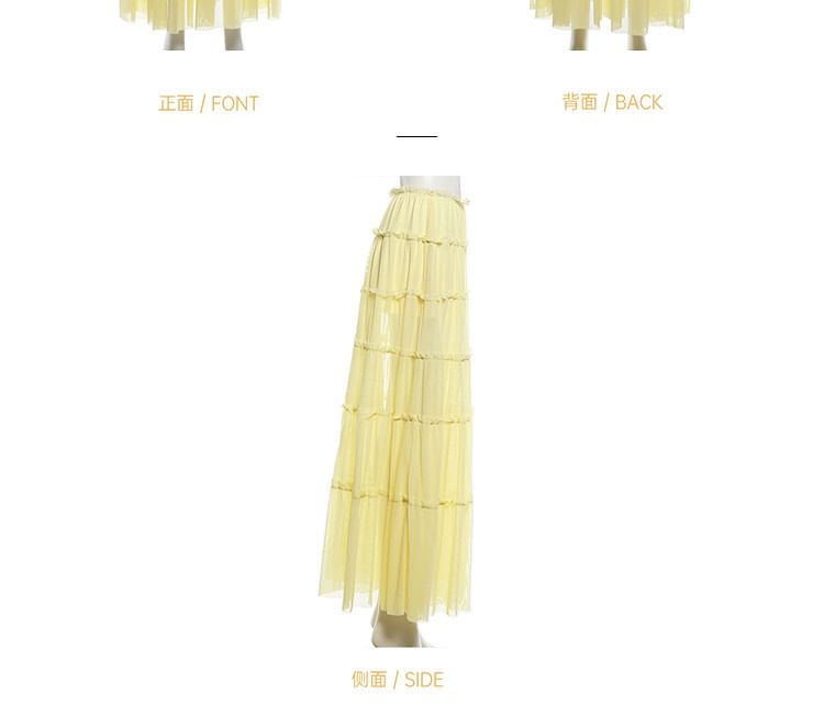 Off-Shoulder Puff-Sleeve Plain Ruffled Cropped Blouse / Low Rise Midi A-Line Tiered Skirt