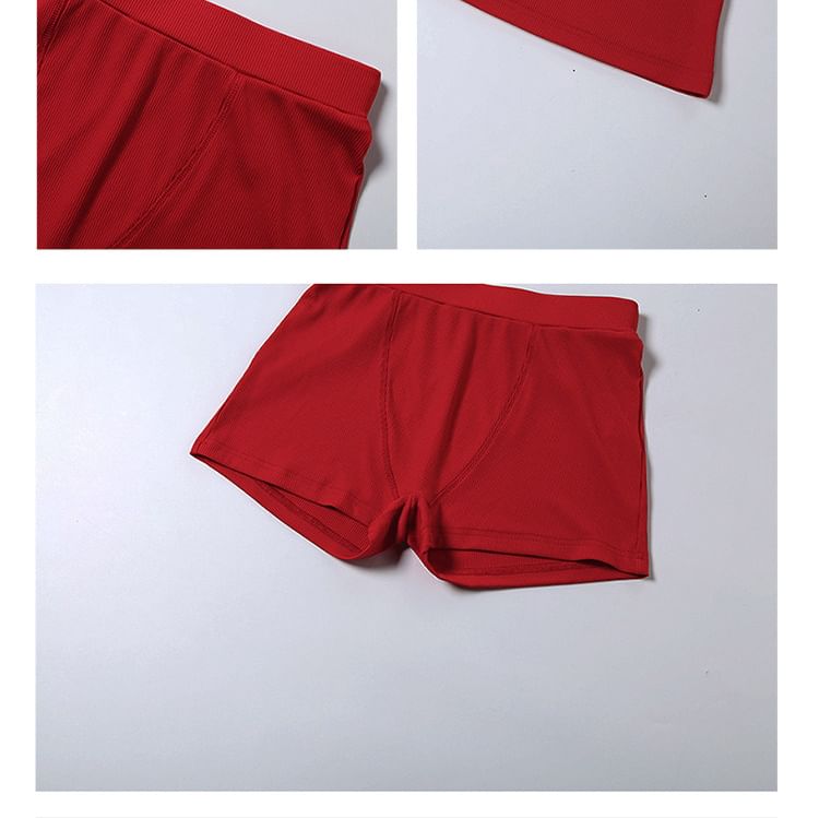 Set: Plain Camisole Blouse + Mid Rise Undershorts