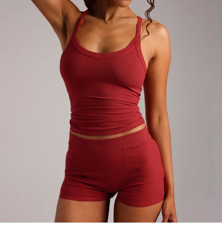 Set: Plain Camisole Blouse + Mid Rise Undershorts