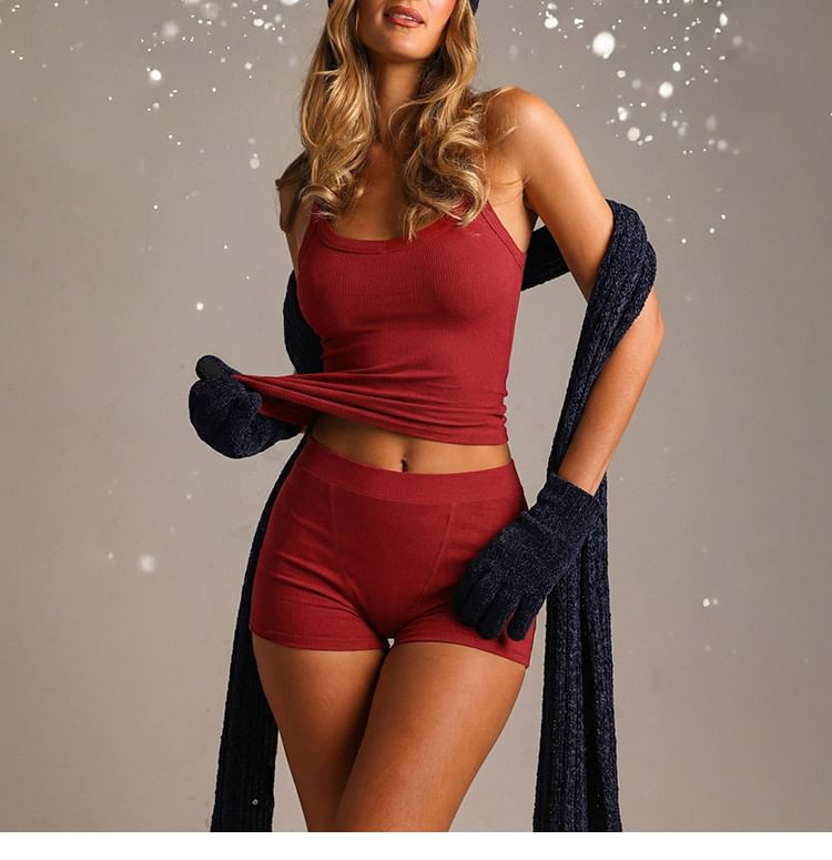 Set: Plain Camisole Blouse + Mid Rise Undershorts