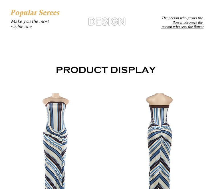 Strapless Striped Knotted Maxi A-Line Dress