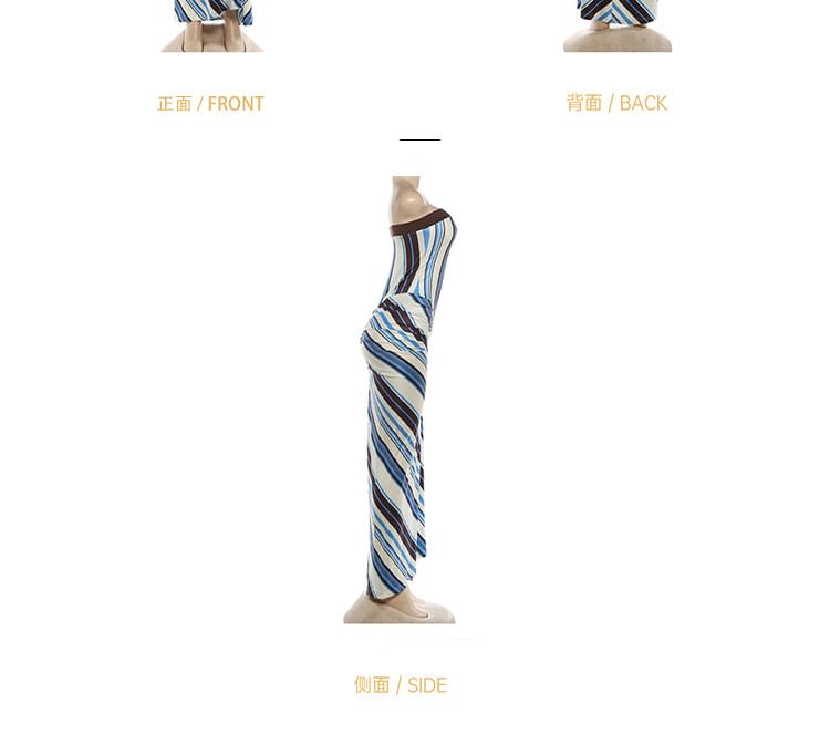 Strapless Striped Knotted Maxi A-Line Dress
