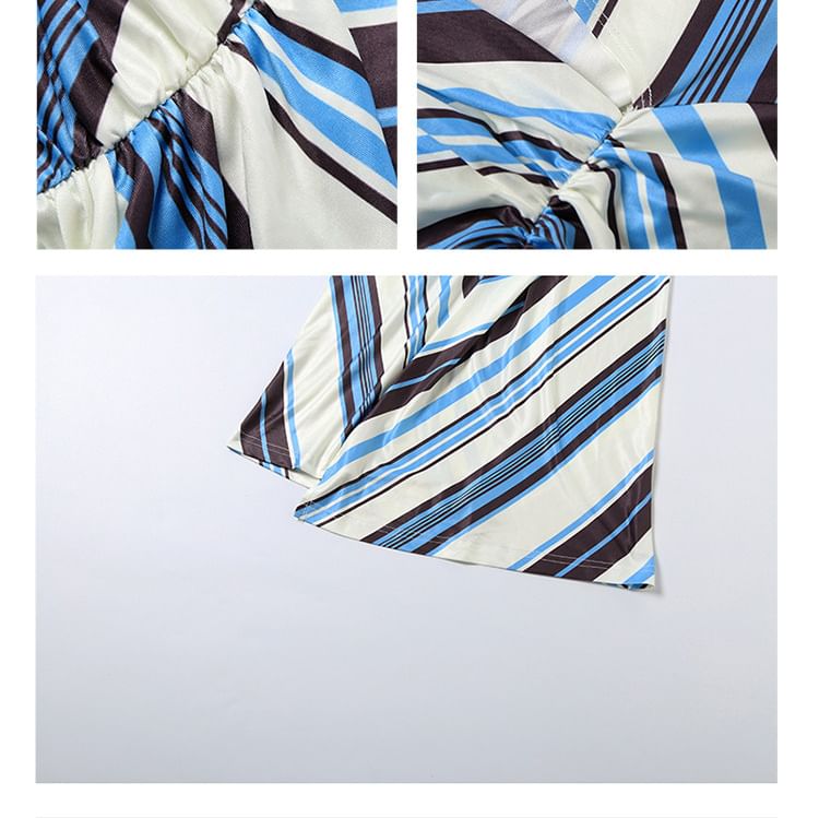 Strapless Striped Knotted Maxi A-Line Dress