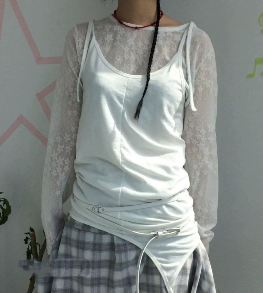 Long-Sleeve Crew Neck Sheer Lace Top