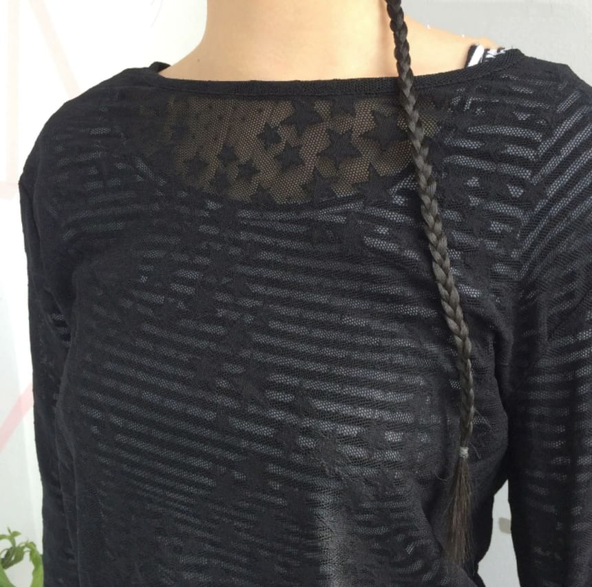 Long-Sleeve Crew Neck Sheer Lace Top