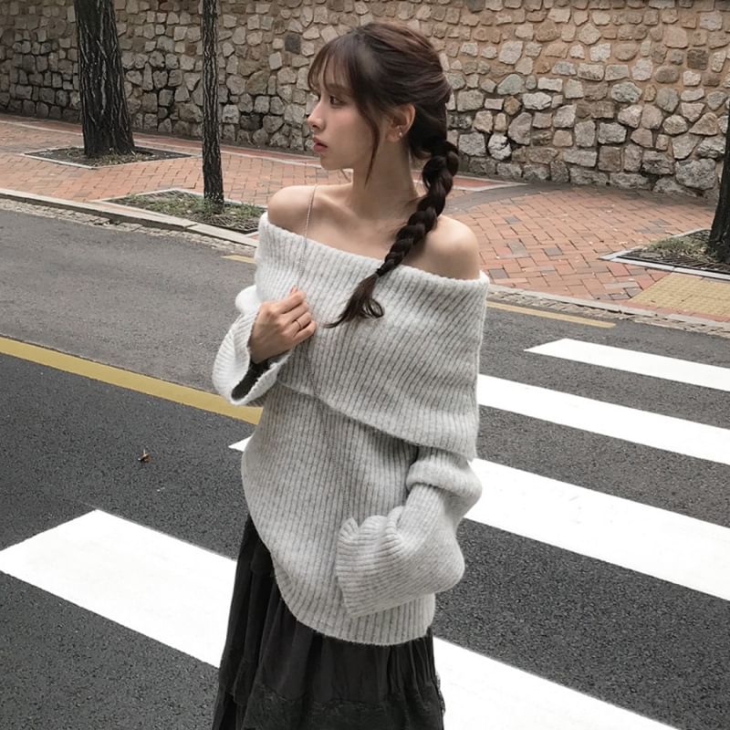 Off-Shoulder Solid Sweater
