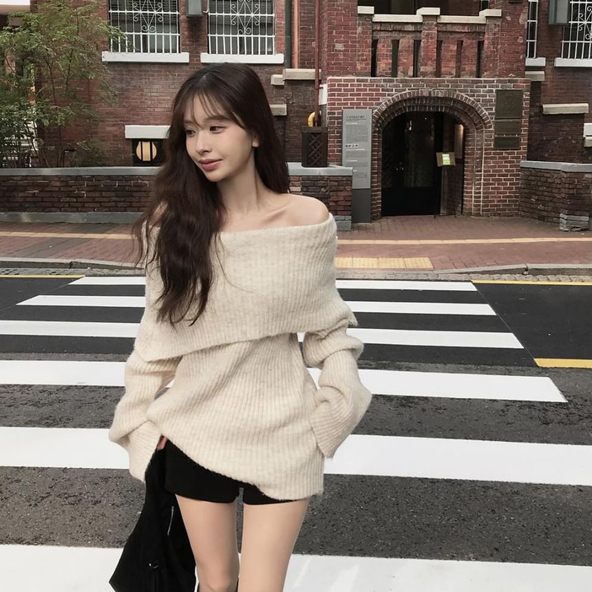 Off-Shoulder Solid Sweater