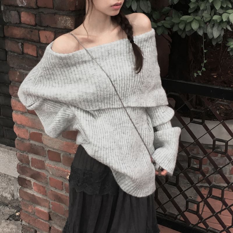 Off-Shoulder Solid Sweater