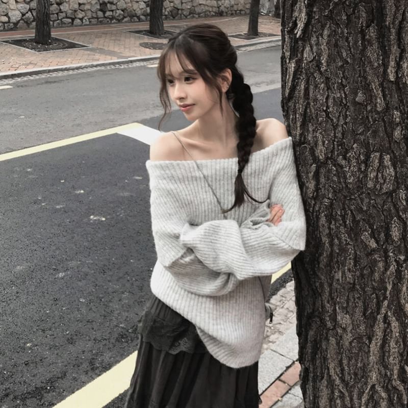 Off-Shoulder Solid Sweater