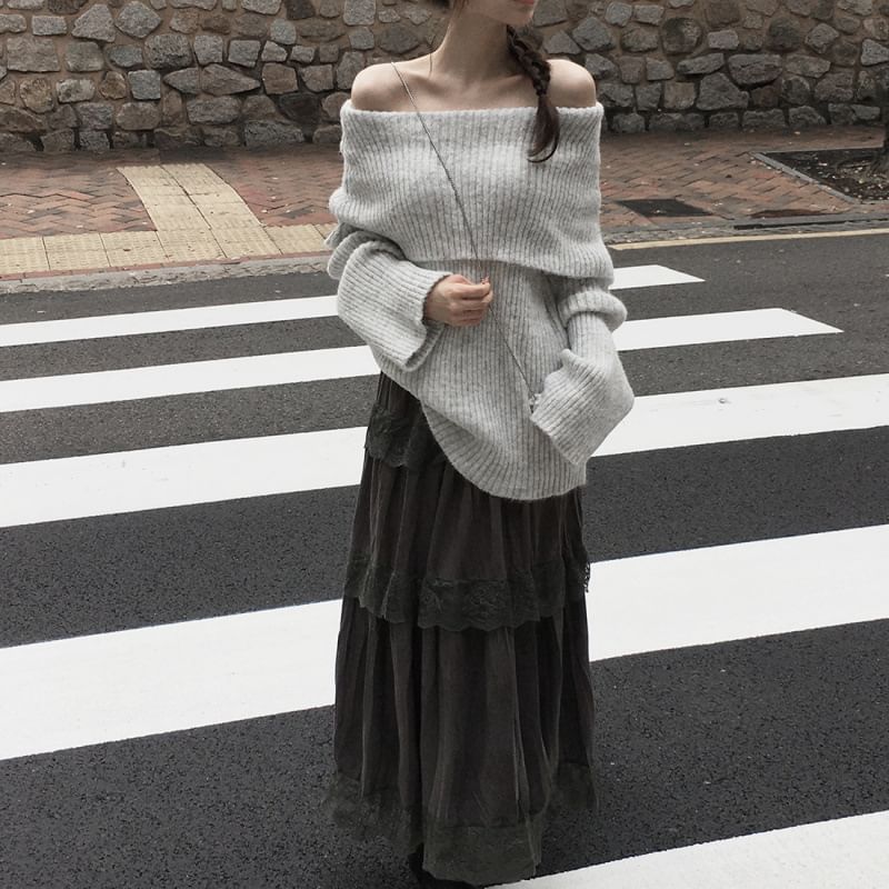 Off-Shoulder Solid Sweater