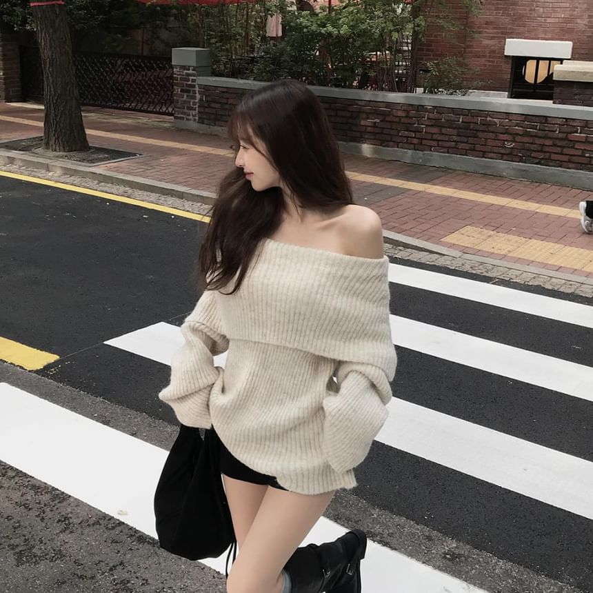 Off-Shoulder Solid Sweater