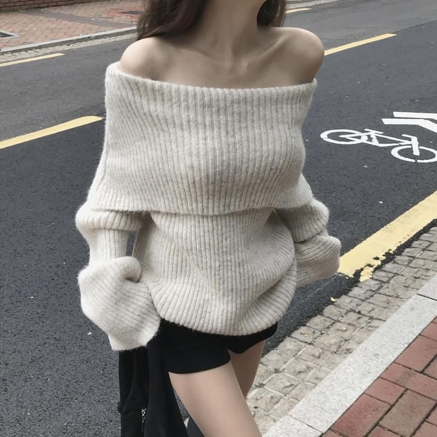 Off-Shoulder Solid Sweater